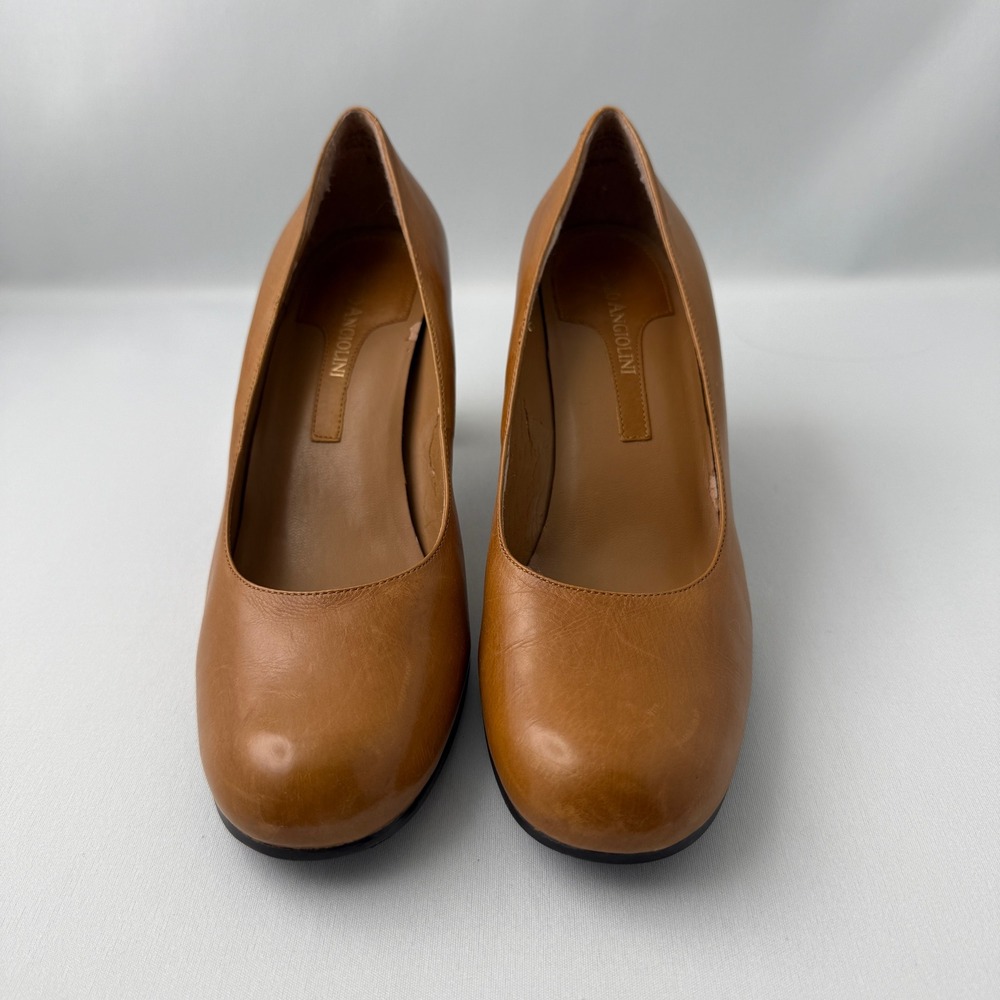 90's Enzo Angiolini Tan Leather Block Heel Round Toe Pumps‎ Womens Size 6.5M